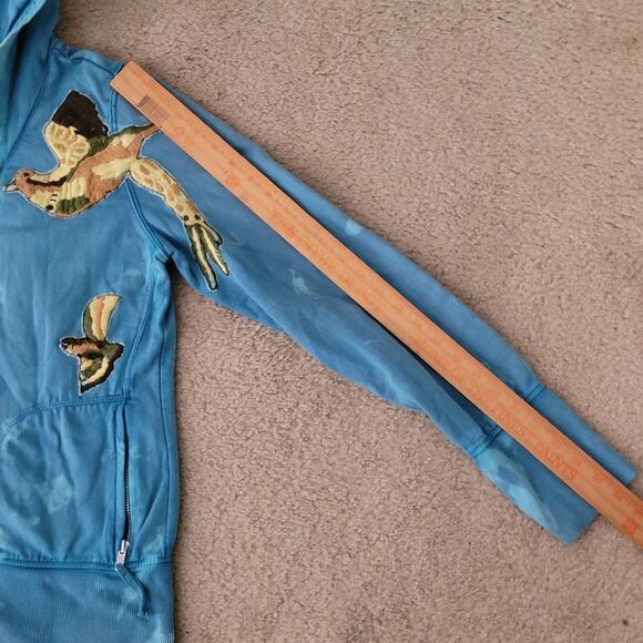 Free People Hoodie Women M Blue Tie Dye Embroidered Flying Birds Full Zip - Picture 11 of 16